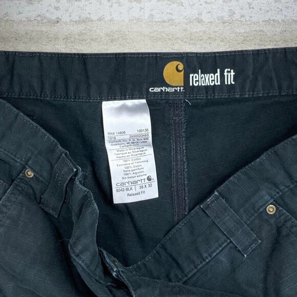 Vintage 90s Carhartt Carpenter Pants 38x32 Baggy Wide Leg Fit Black Double Knees - Picture 4 of 12